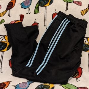 Black and turquoise Adidas track pants